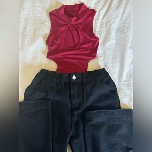 Girls Hip Hop Costume- Black Cargos and Red Bodysuit